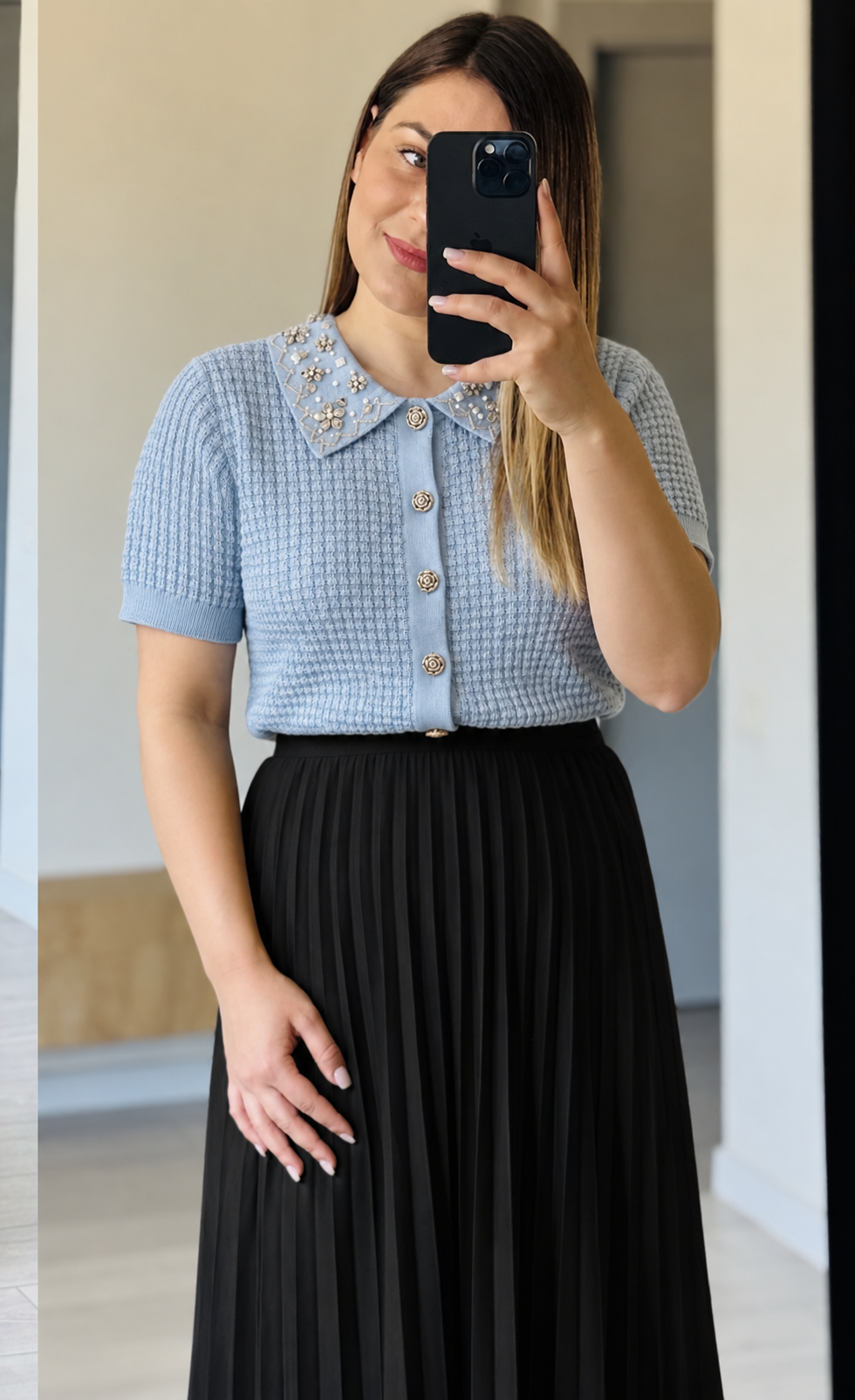 Cardigan Elegant cu Guler Bijuterie 100% vâscoză