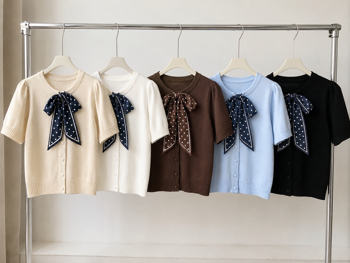Cardigan tricotat cu fundă