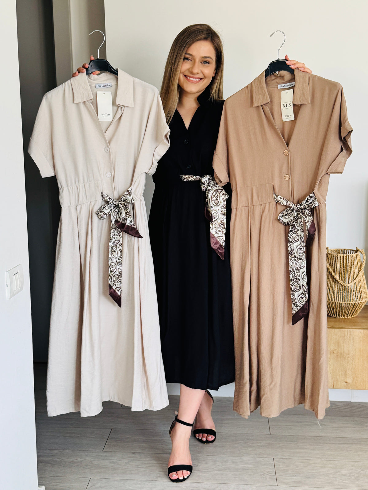 Rochie tip cămașă cu eșarfă în talie