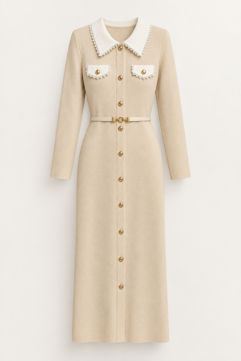 Rochie lungă elegantă cu guler contrastant