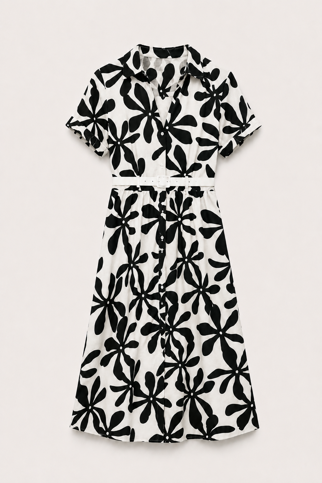 Rochie midi cu imprimeu floral și curea în talie