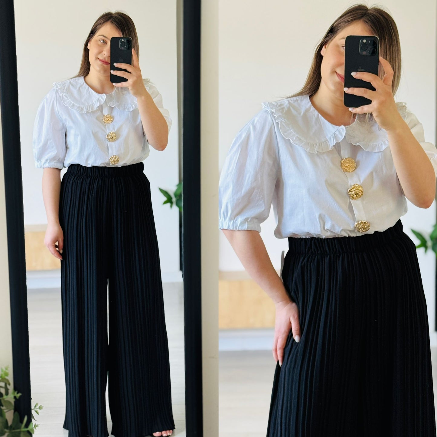 Pantaloni plisati cu talie elastică