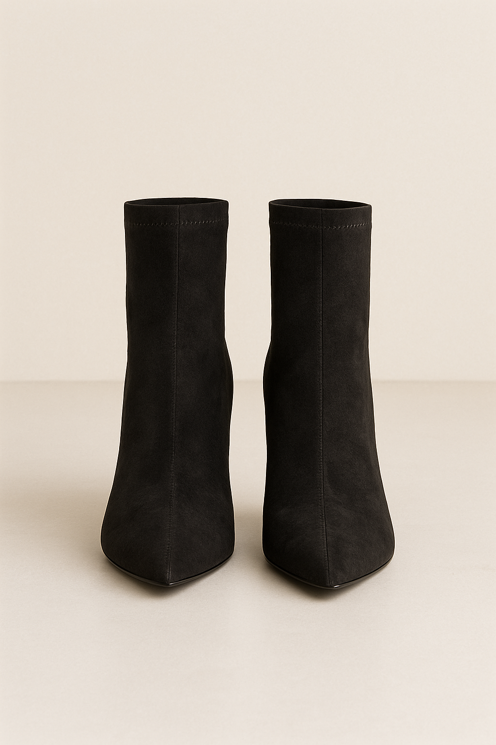 Botine Stretch Suede cu Toc Gros – Negru