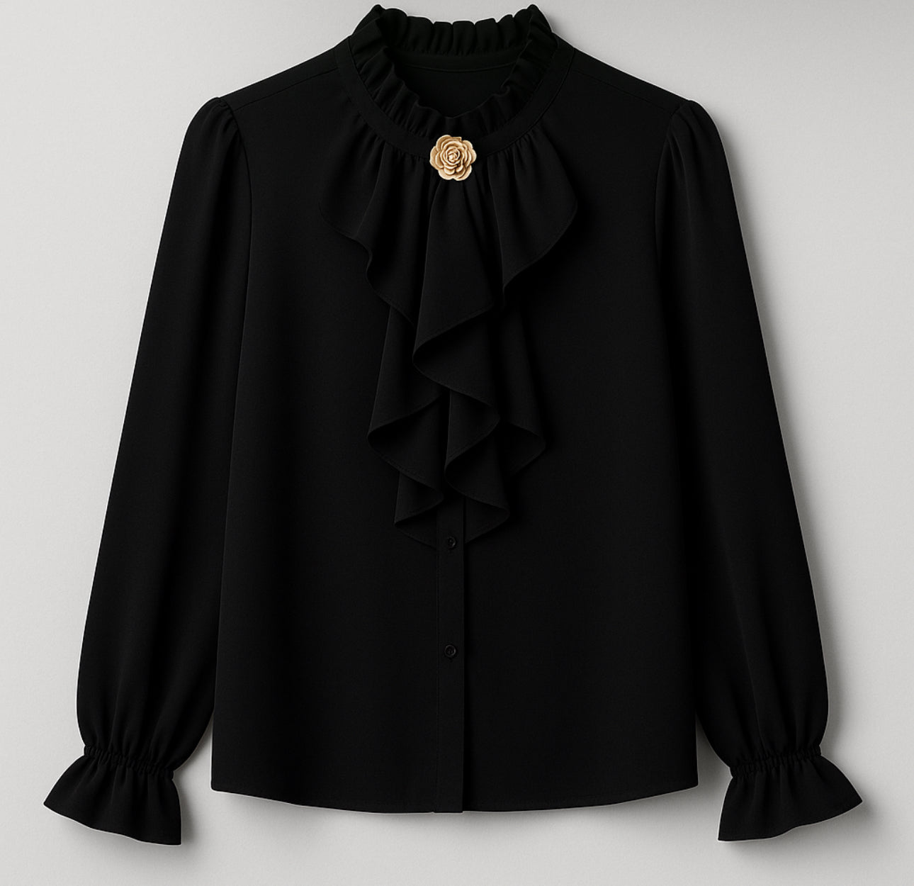 Bluza Elegantă cu Volane și Broșă Detașabilă - 3 culori