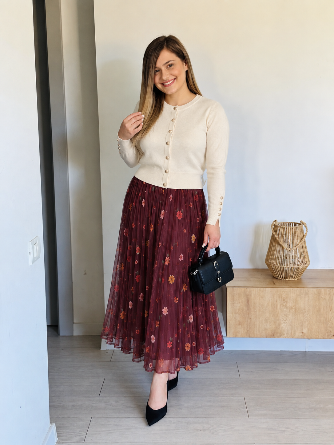 Fustă din tulle cu imprimeu floral