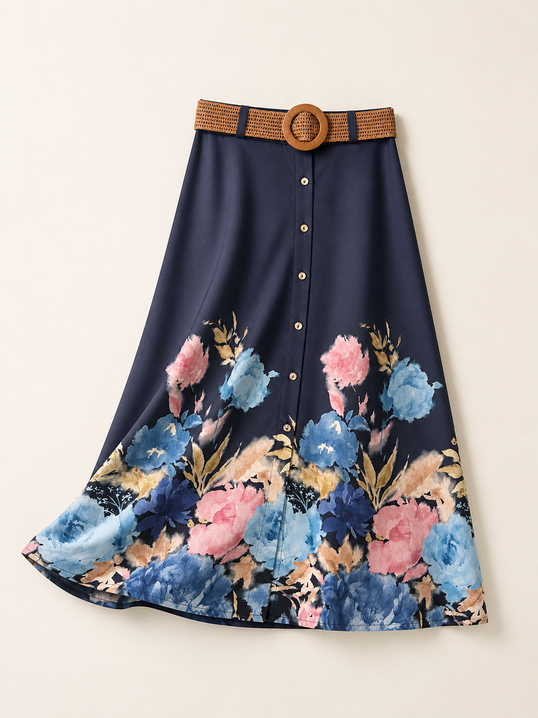 Fustă elegantă cu imprimeu floral și curea 100% bumbac