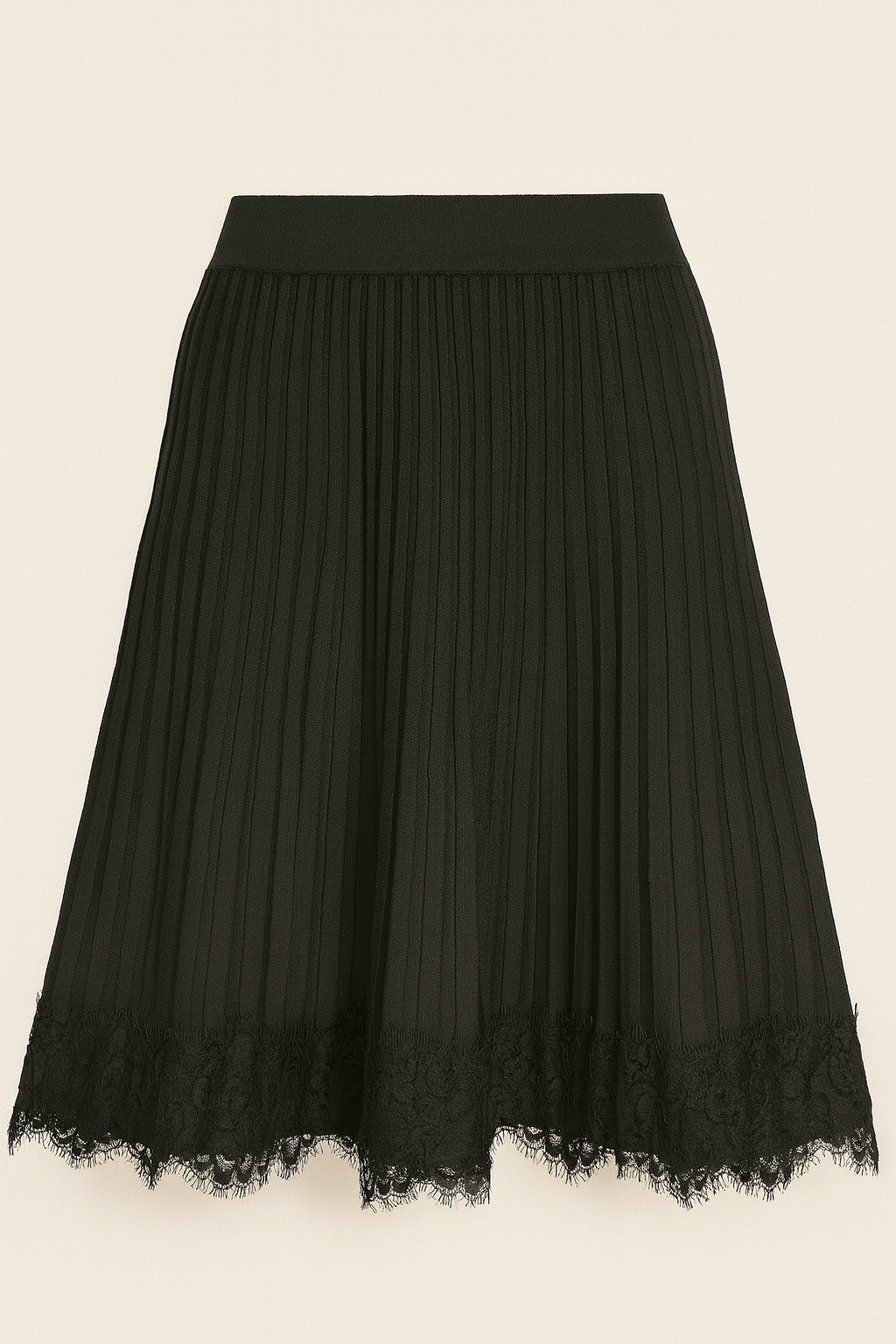 Fustă Plisată cu Dantelă din Tricot