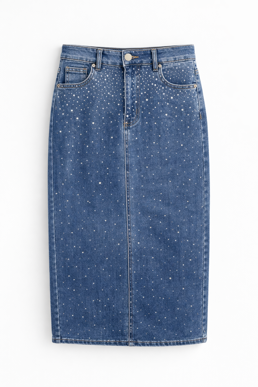 Fustă Denim Midi cu Pietricele