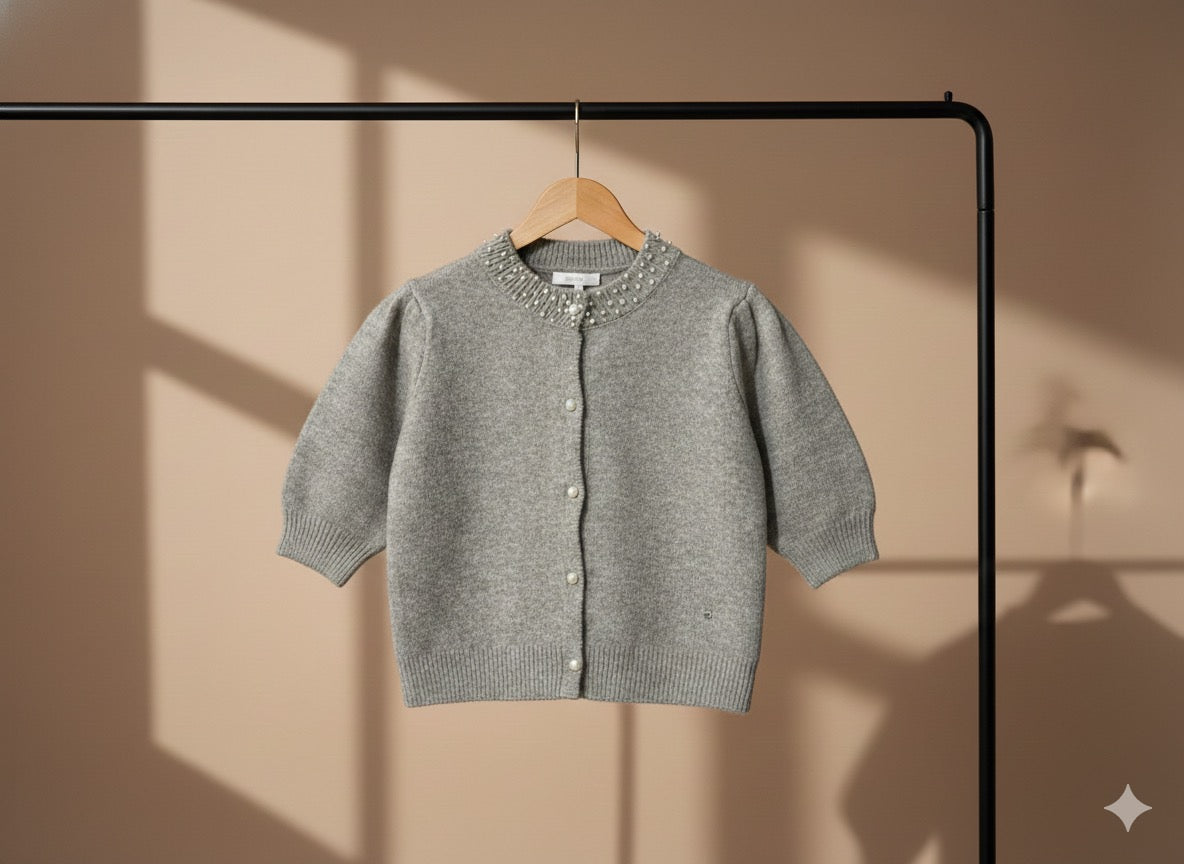 Cardigan Tricotat cu Guler Decorat