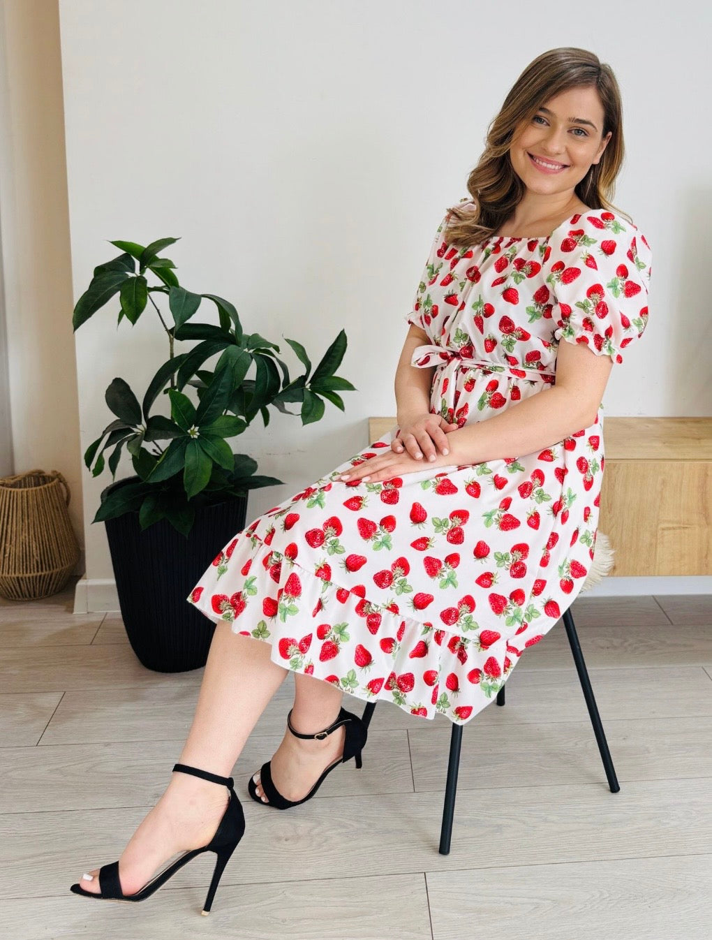 Rochie midi cu imprimeu din vâscoză