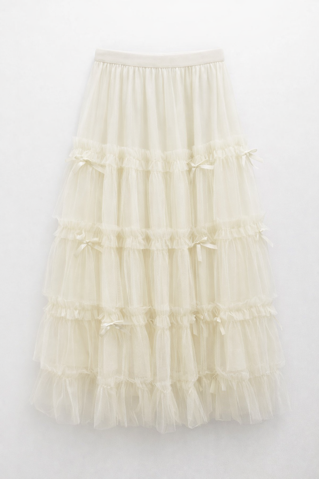 Fustă midi din tulle cu volane