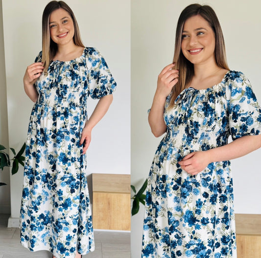 Rochie florală midi cu talie elastică