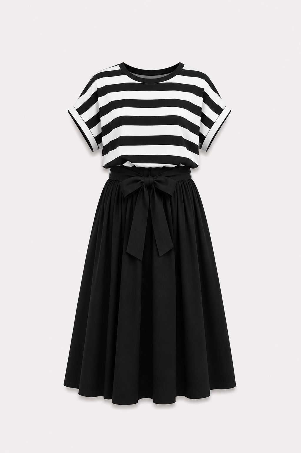 Rochie casual cu dungi și talie elastică