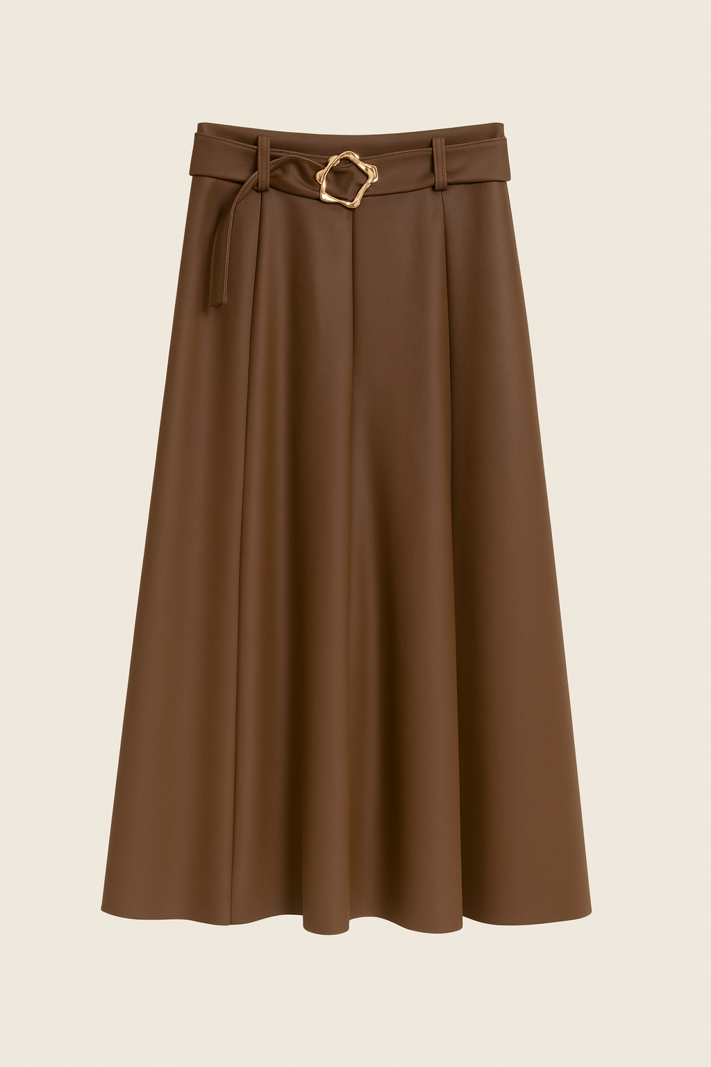 Fustă Midi din Piele Ecologică cu Cataramă Aurie - 4 culori