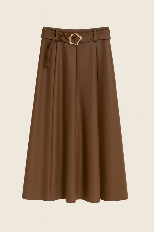 Fustă Midi din Piele Ecologică cu Cataramă Aurie - 4 culori