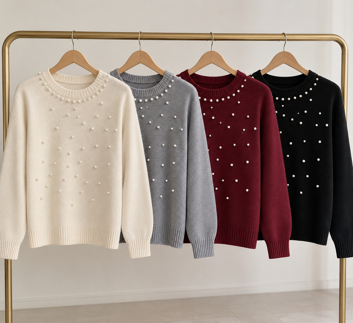 Pulover din tricot fin cu perle