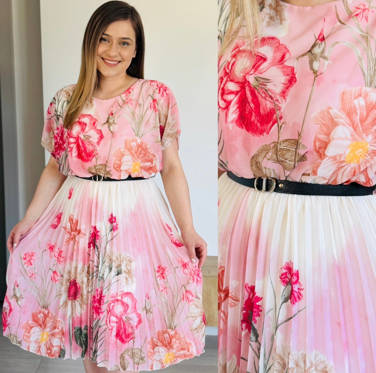 Produsul zilei🎀                             Rochie midi plisată cu imprimeu floral