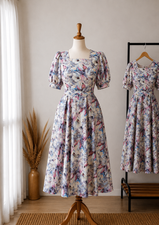 Rochie Midi din Vâscoză cu Imprimeu Floral