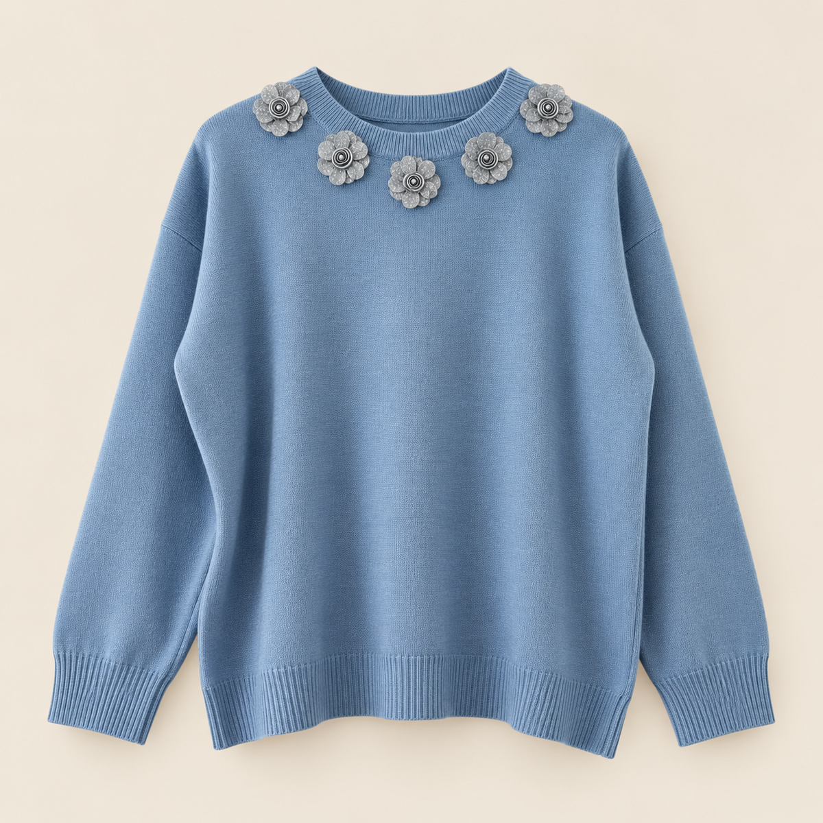 Pulover din tricot cu aplicații florale