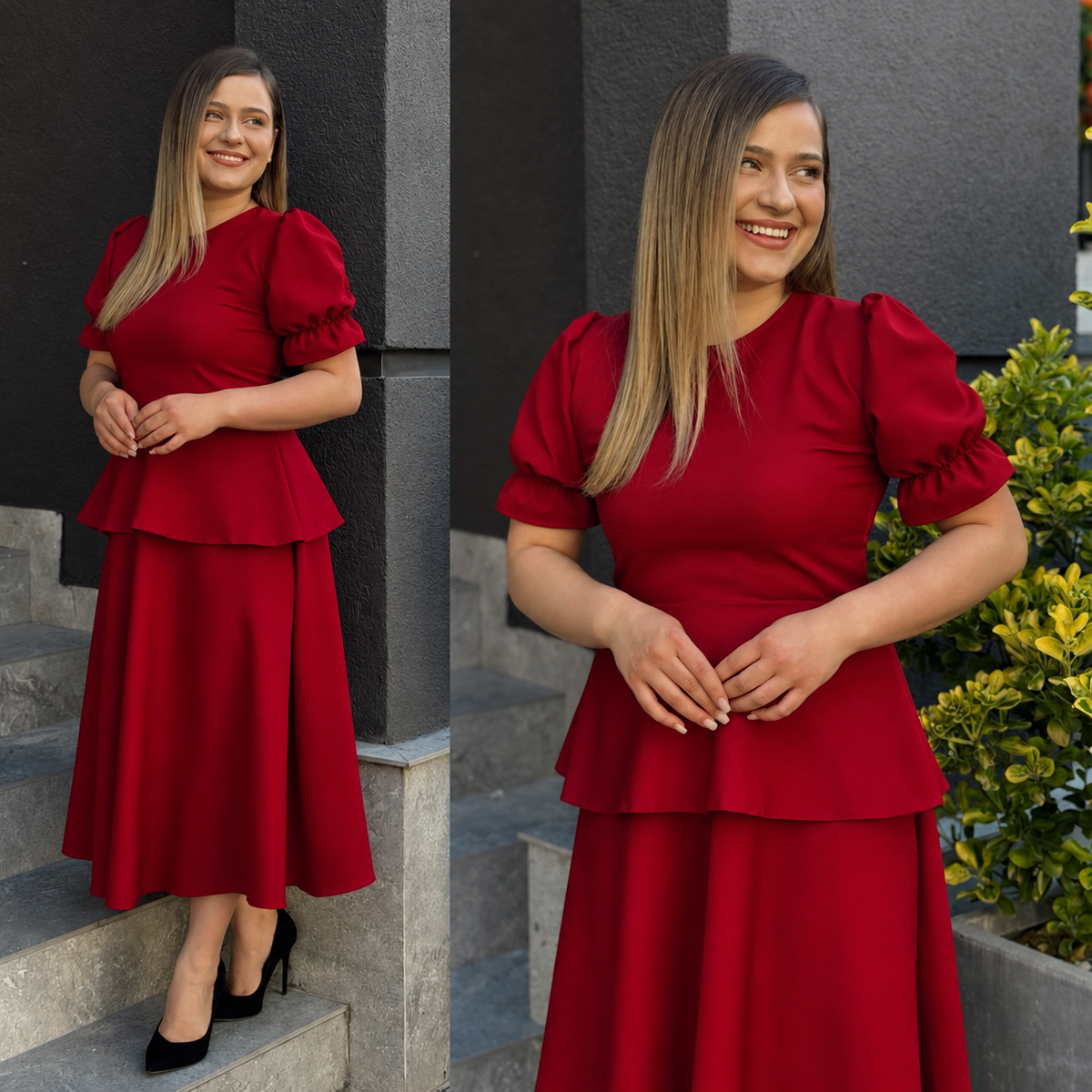Rochie elegantă din stofă Barbi cu peplum