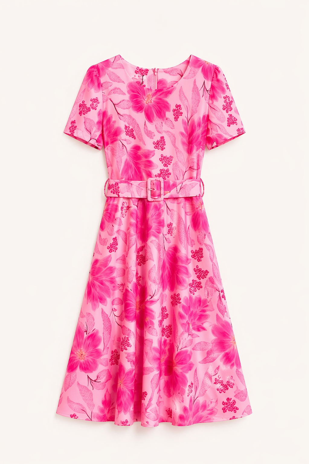 Rochie midi elegantă cu imprimeu floral și cordon