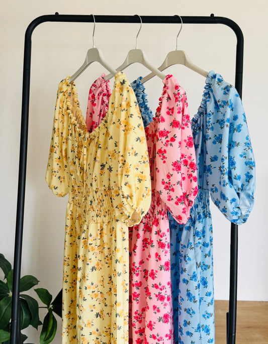 Rochie lungă florală cu talie elastică
