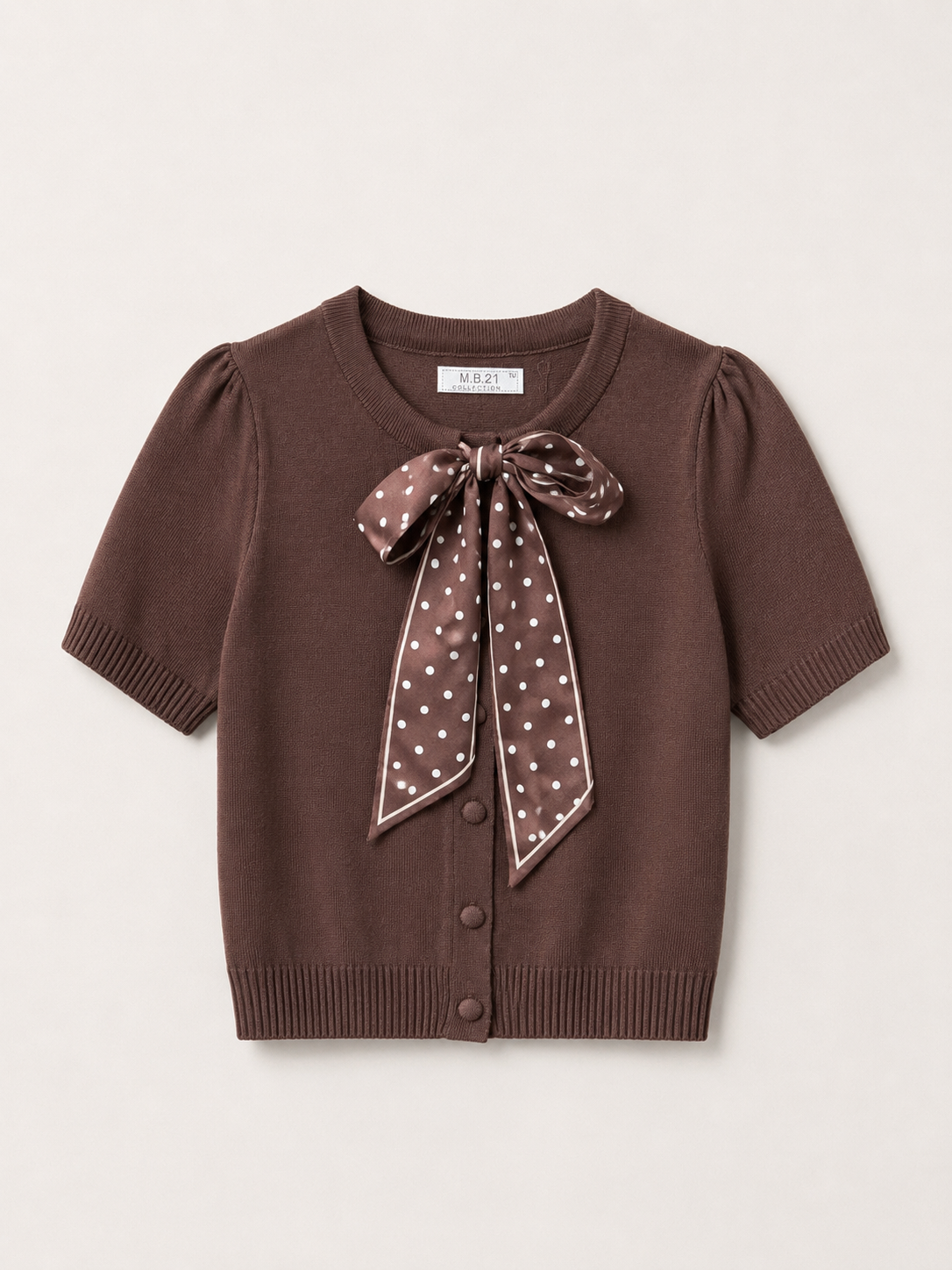 Cardigan tricotat cu fundă