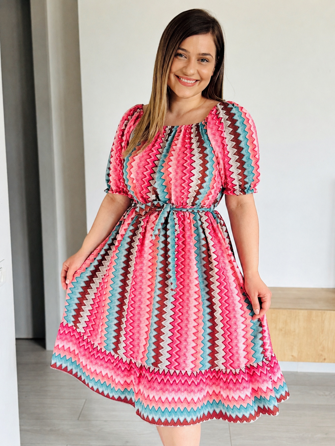 Rochie midi cu imprimeu din vâscoză