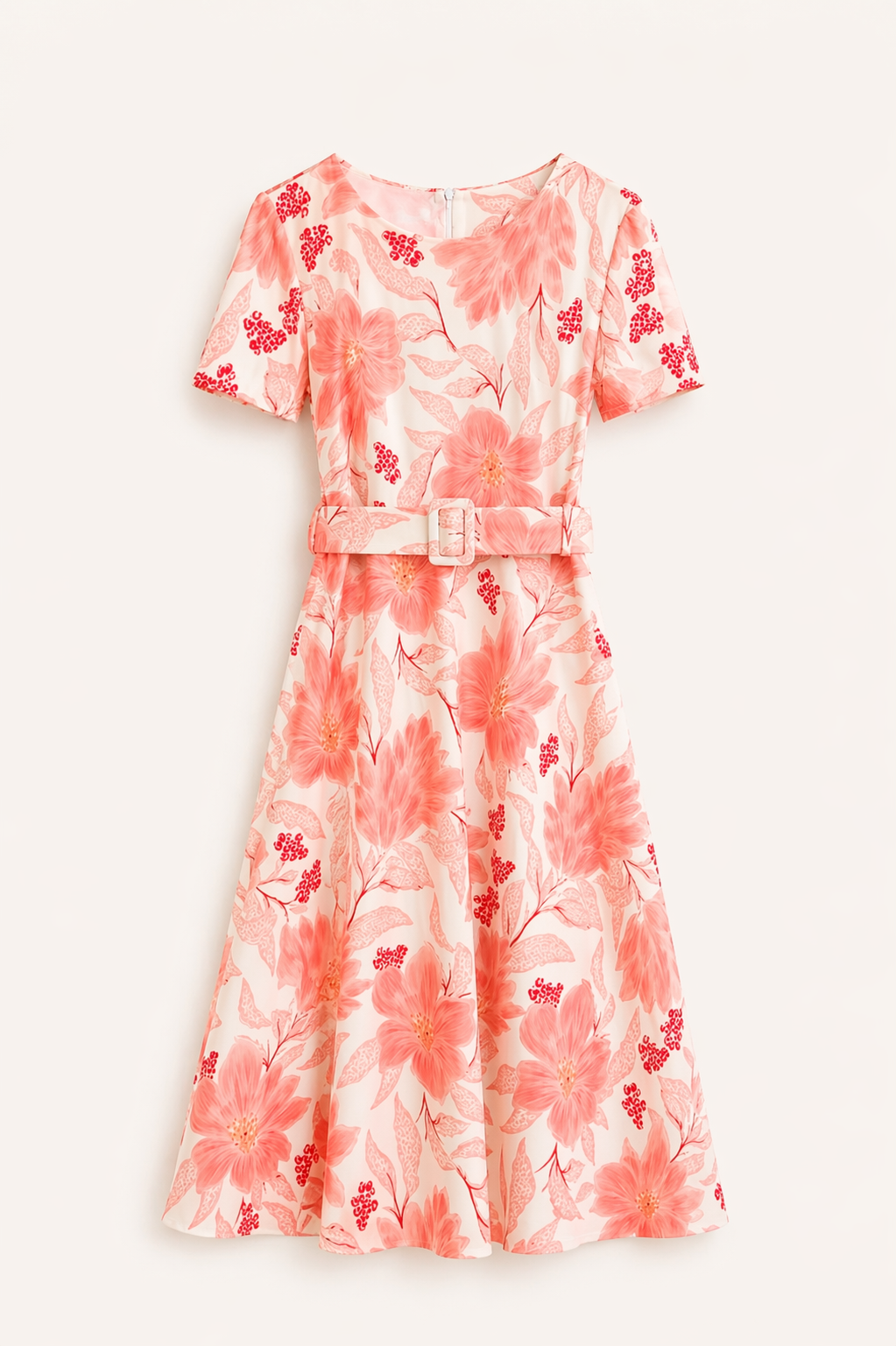 Rochie midi elegantă cu imprimeu floral și cordon
