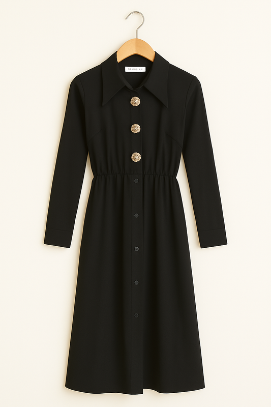 Rochie Midi cu Nasturi Aurii