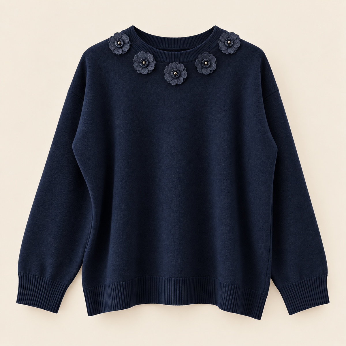 Pulover din tricot cu aplicații florale