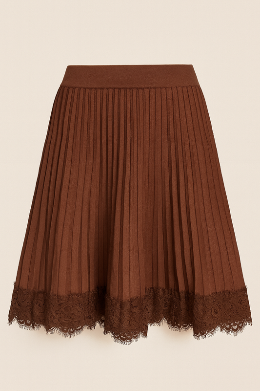 Fustă Plisată cu Dantelă din Tricot