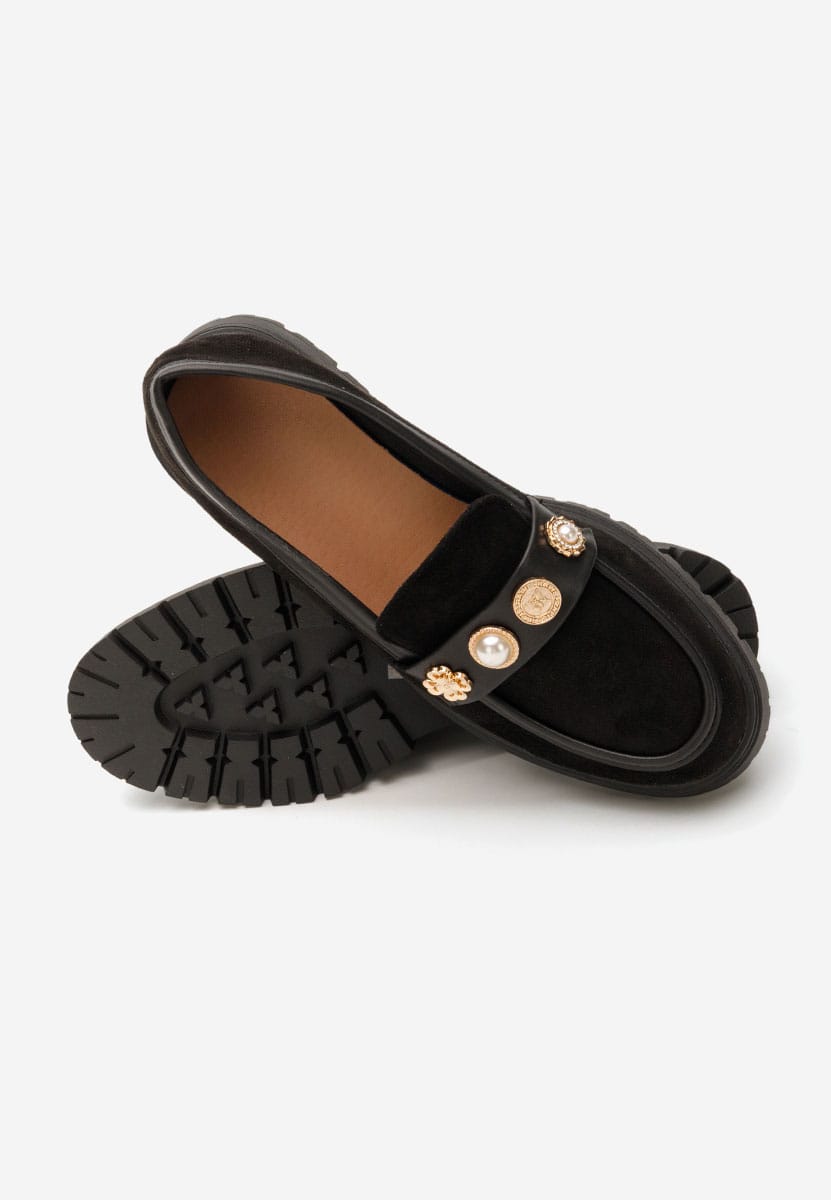 Mocasini din piele întoarsă cu detalii aurii