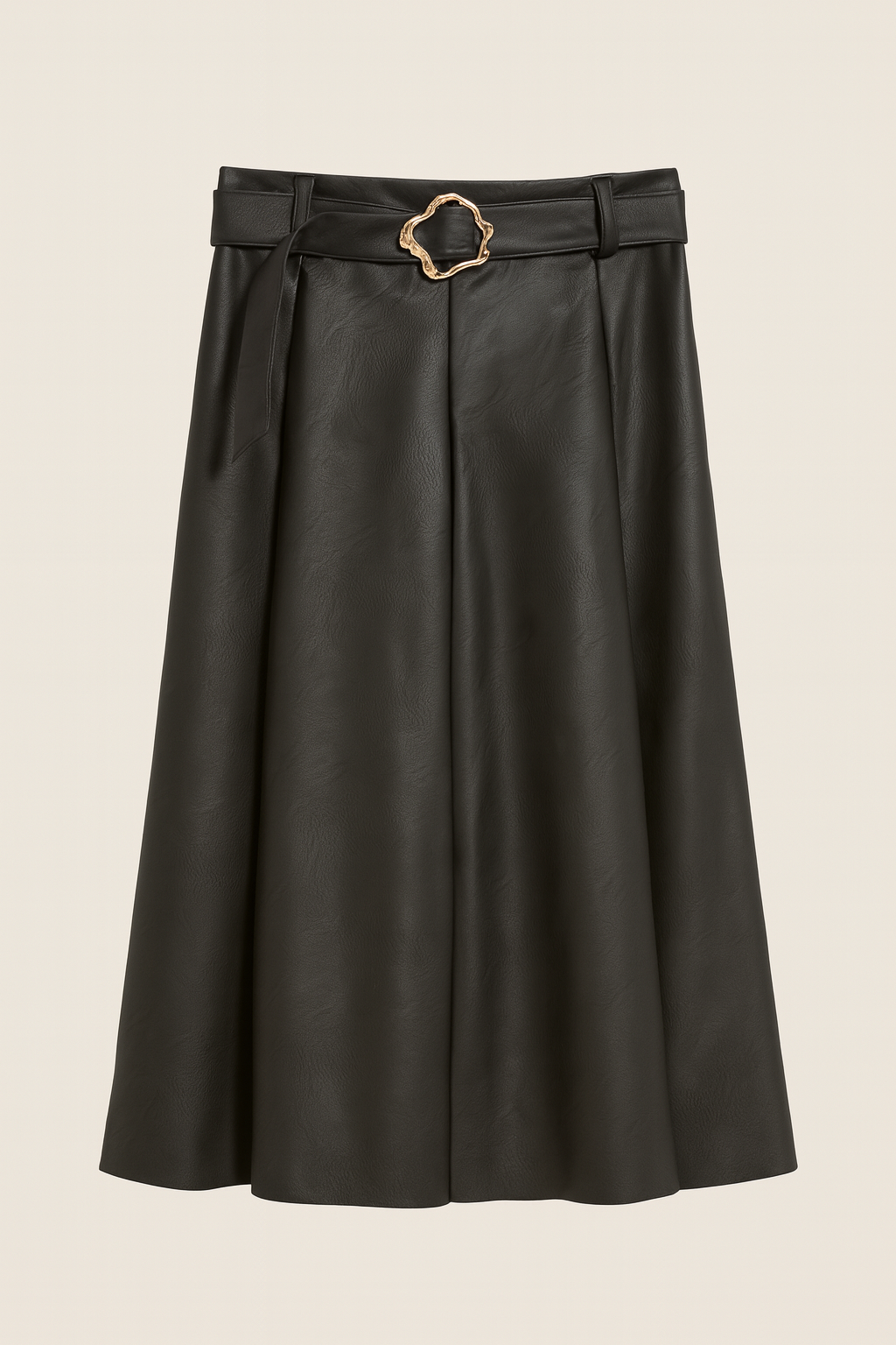 Fustă Midi din Piele Ecologică cu Cataramă Aurie - 4 culori