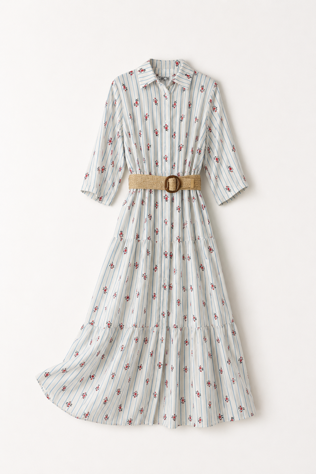 Rochie Midi cu Dungi și Imprimeu Floral