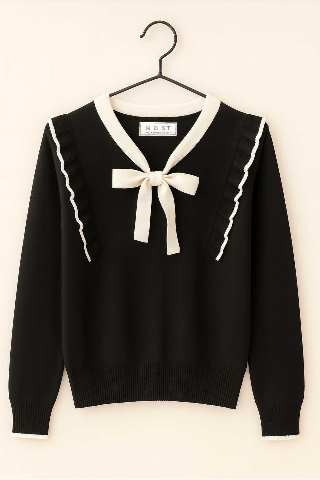 Bluză cu Volănașe și Fundiță Contrastantă – Stil Romantic