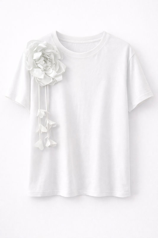Tricou cu floare decorativă