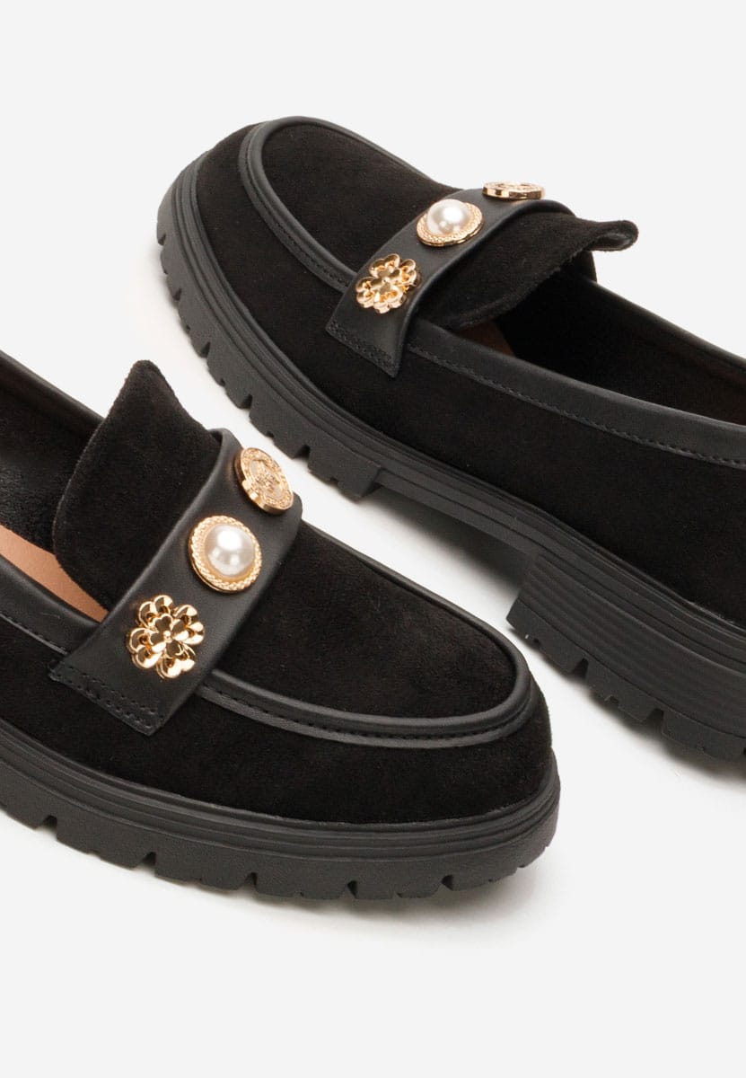 Mocasini din piele întoarsă cu detalii aurii