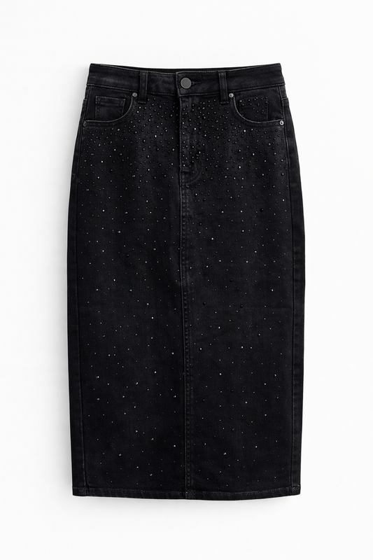 Fustă midi din denim cu aplicații