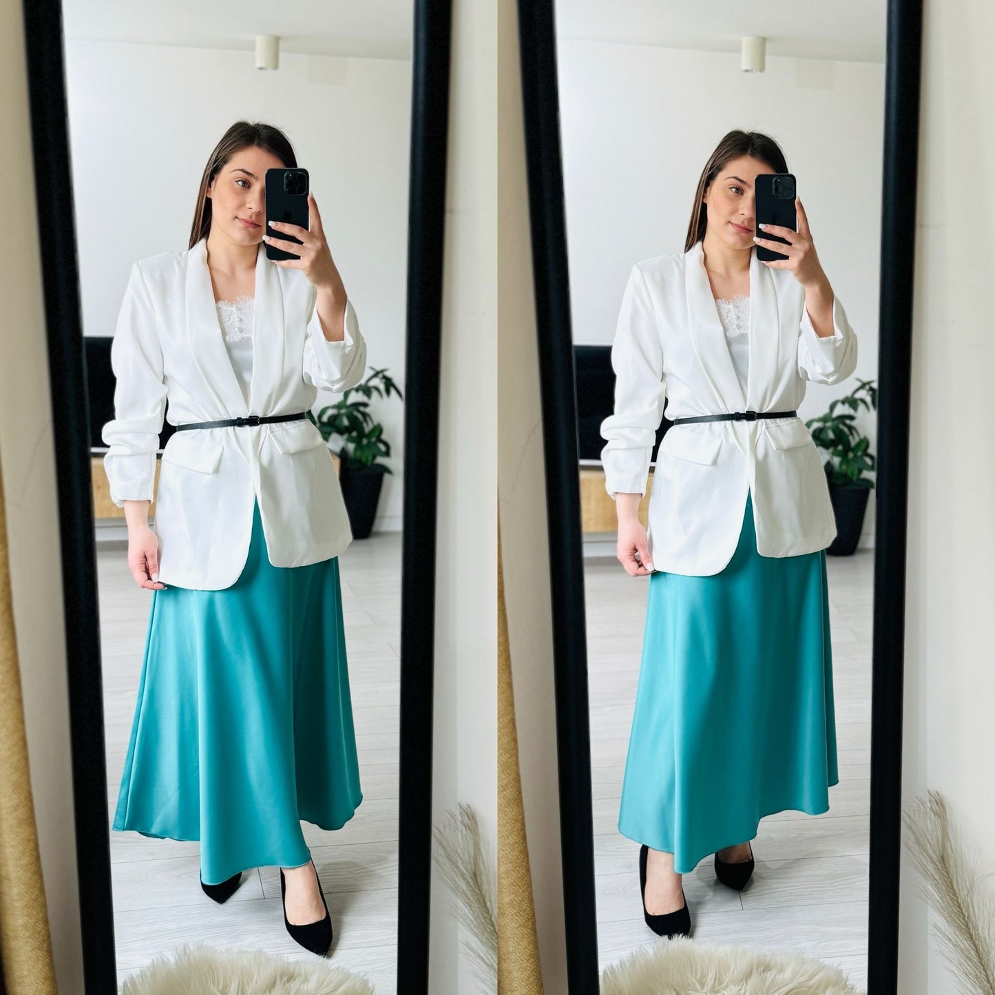 Fustă midi satin plin