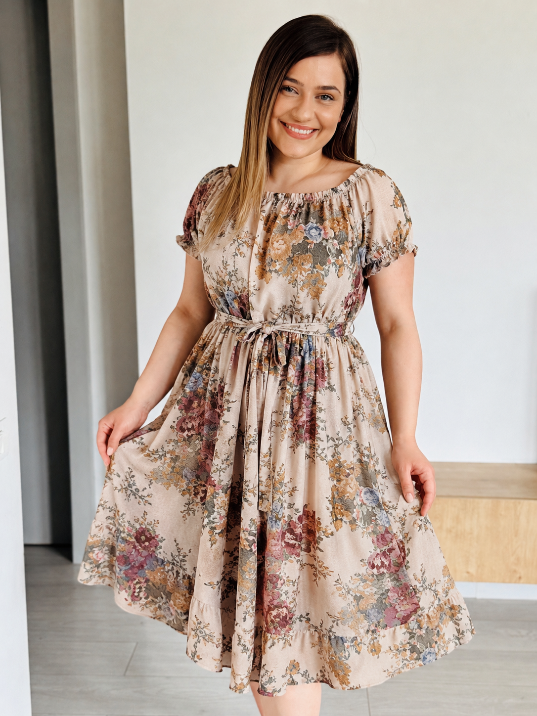 Rochie midi cu imprimeu din vâscoză