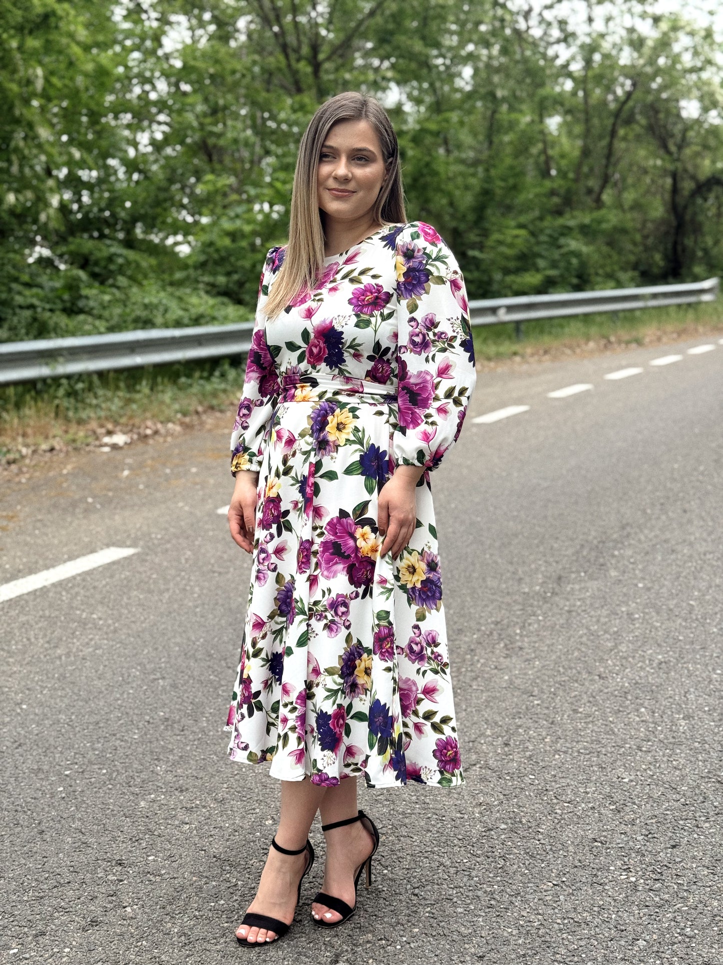 Rochie midi din vâscoză cu imprimeu floral