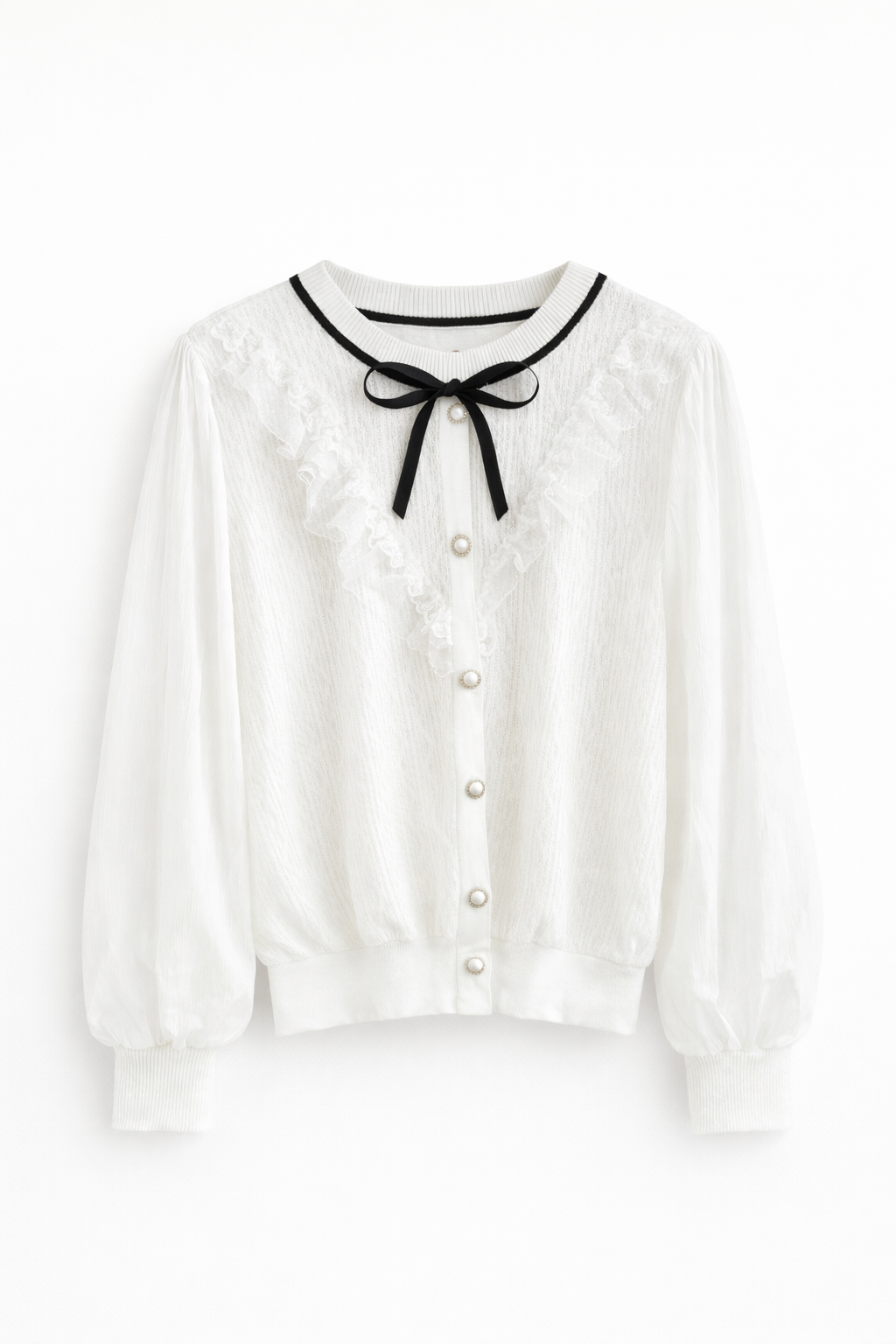 Cardigan elegant cu volane și fundiță decorativă