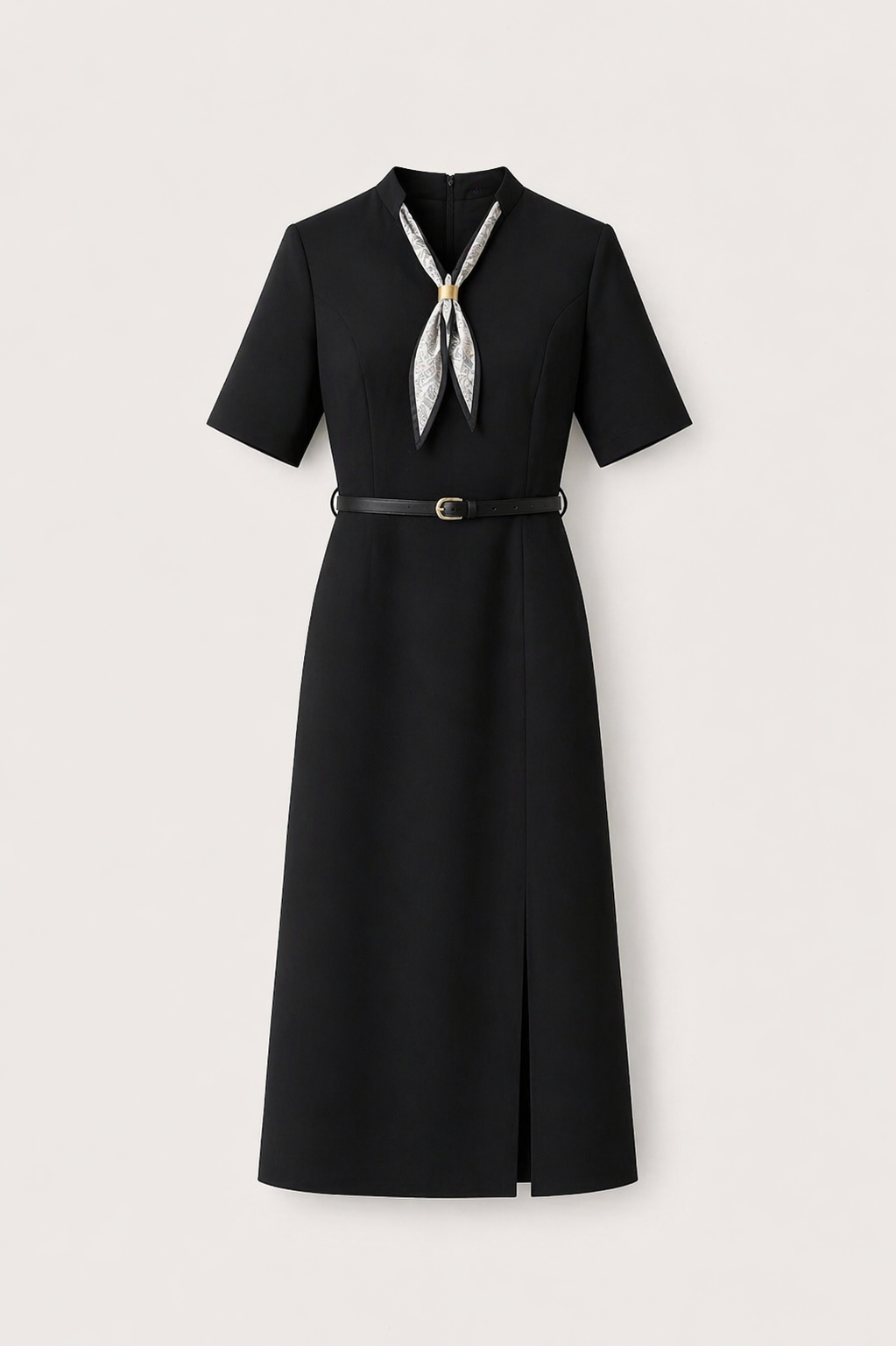 Rochie elegantă midi cu eșarfă și curea în talie