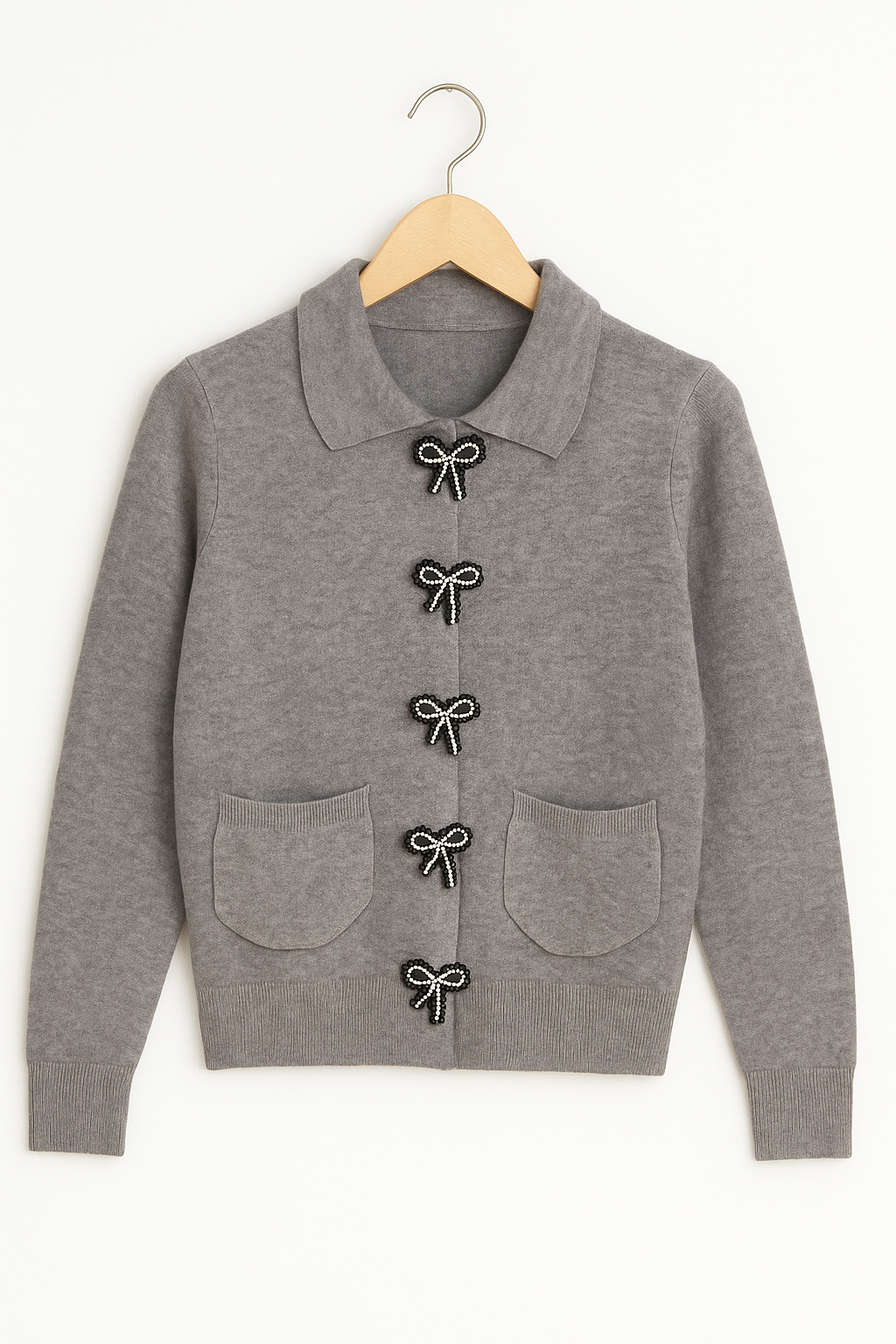 Cardigan cu fundițe perlate negre