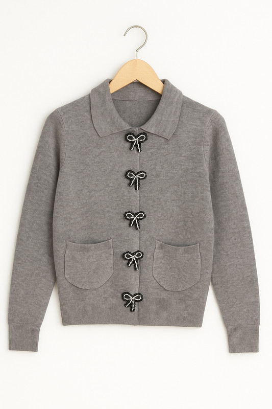 Cardigan cu fundițe perlate negre