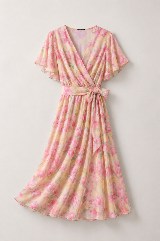 Rochie florală cu decolteu petrecut