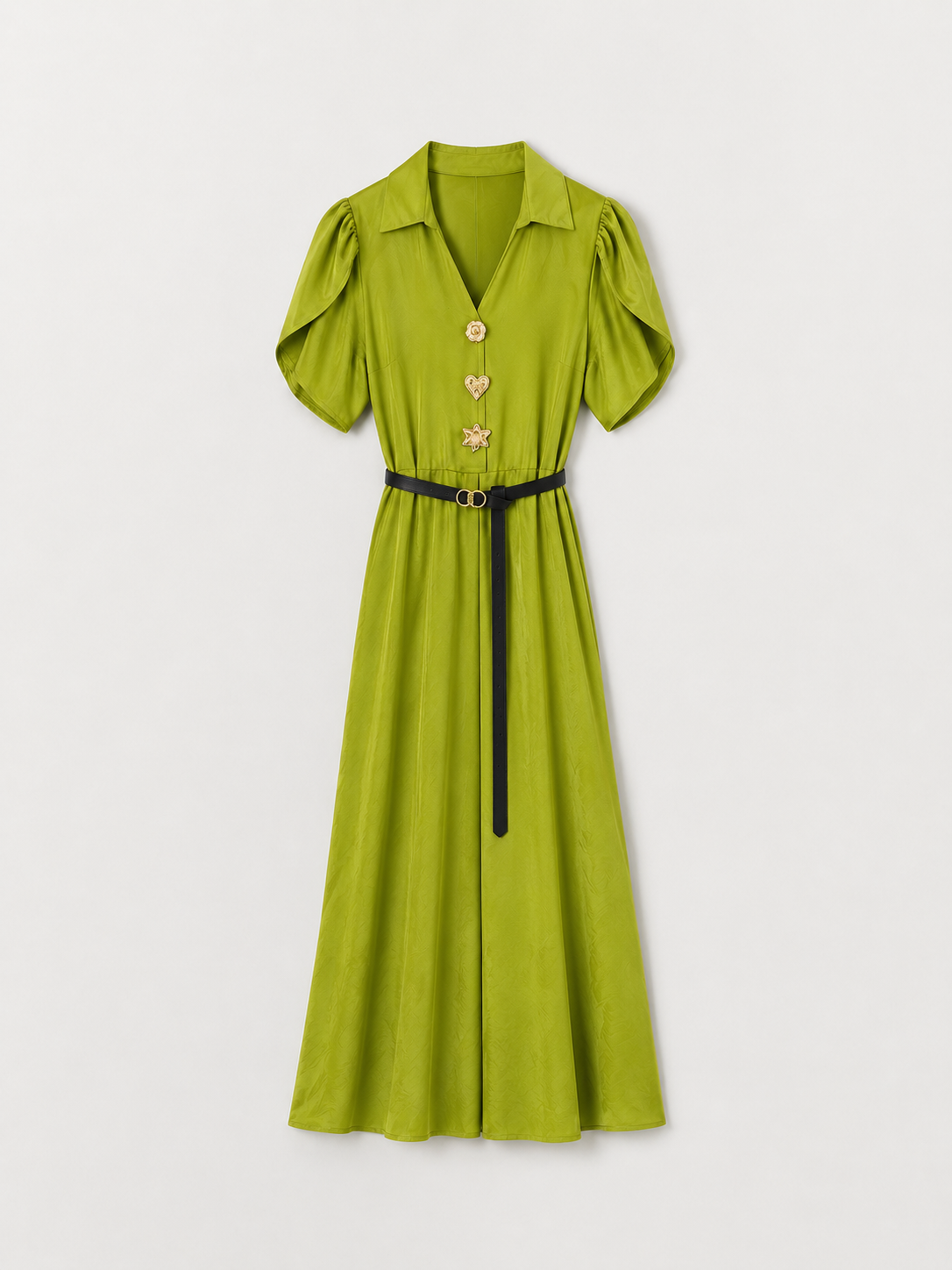 Rochie lungă elegantă cu nasturi decorativi și guler