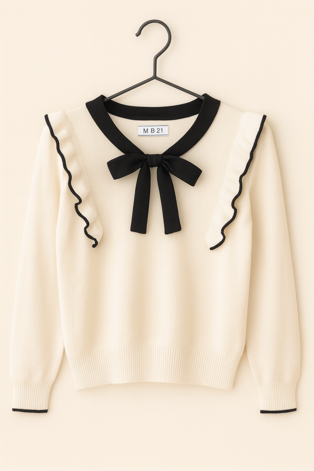 Bluză cu Volănașe și Fundiță Contrastantă – Stil Romantic