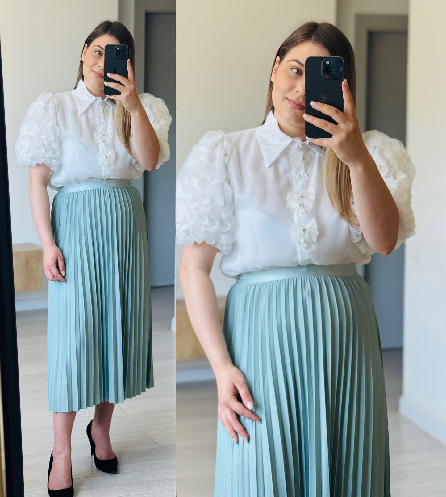 Set fustă plisată și cămașă elegantă